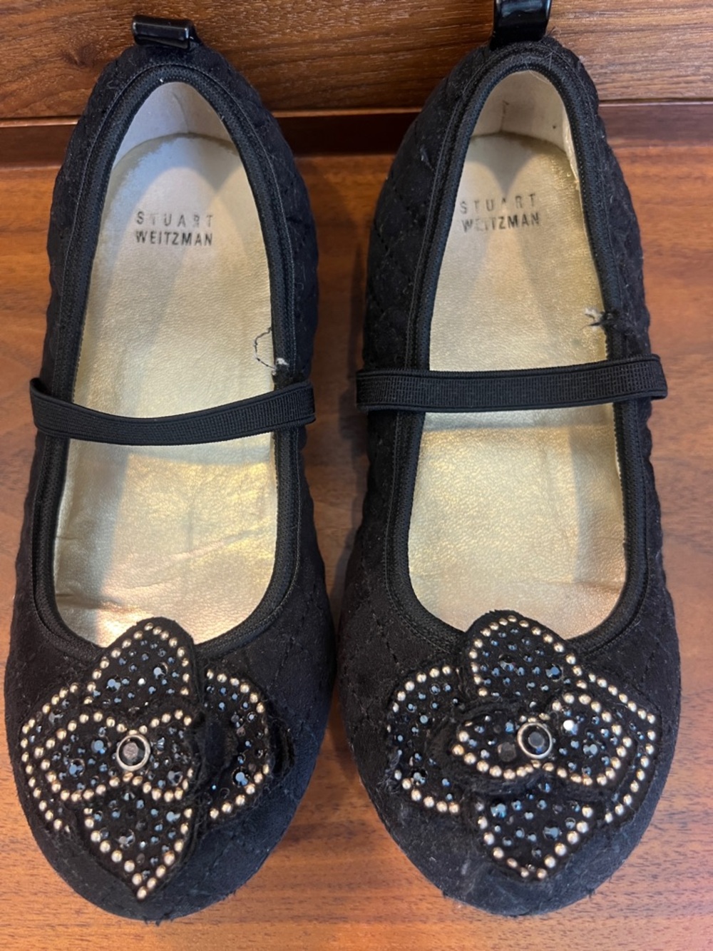 STUART Weitzman Girls Fannie Rosette Holiday Black Dress Up Shoes Size 12